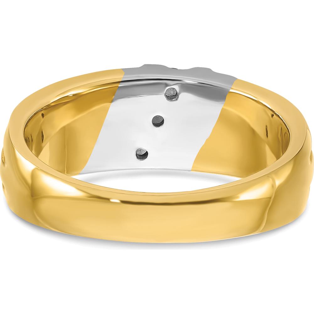14K Two-Tone Men's Polished Grooved 3-Stone Diamond Ring with 1/5 Carat Round Diamonds - I1 Clarity G-H-I Color by IBGoodman