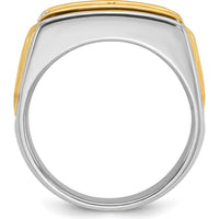 14K Two-Tone Men's Polished Grooved 3-Stone Ring Mounting - Mounting Only by IBGoodman