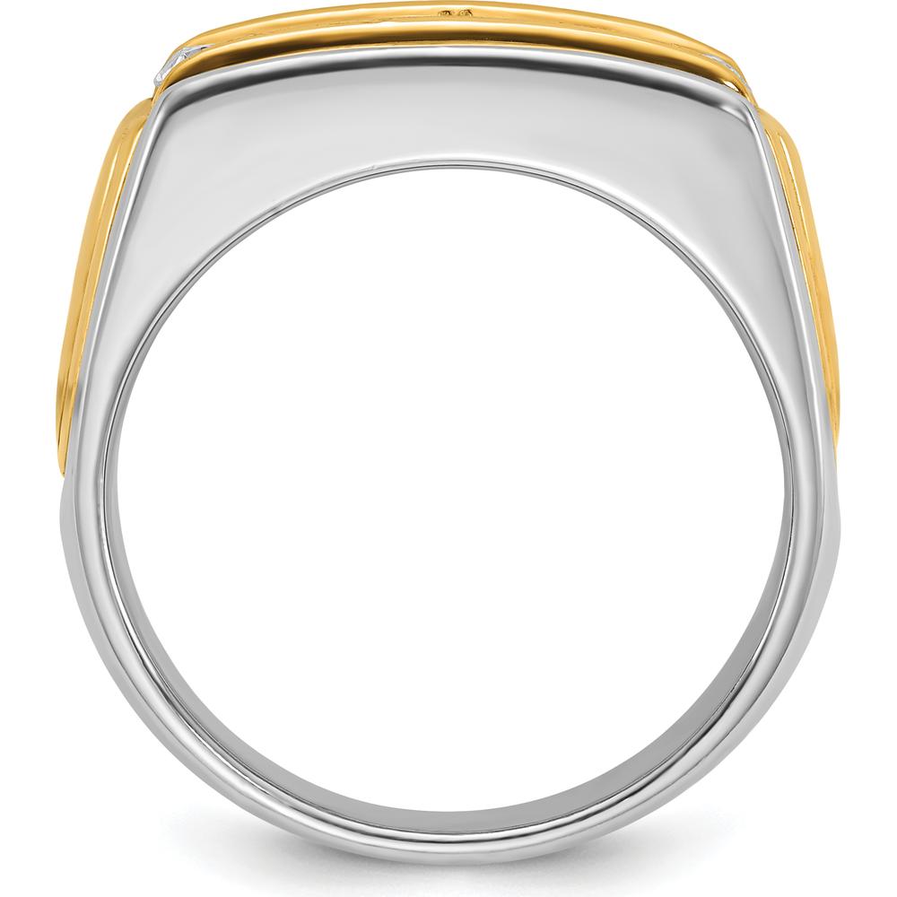 14K Two-Tone Men's Polished Grooved 3-Stone Ring Mounting - Mounting Only by IBGoodman