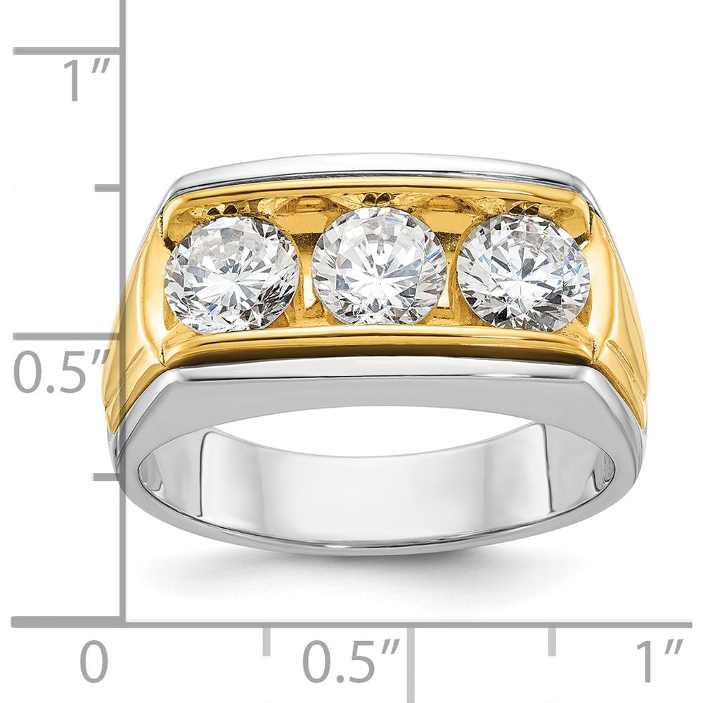14K Two-Tone Men's Polished Grooved 3-Stone Ring Mounting - Mounting Only by IBGoodman