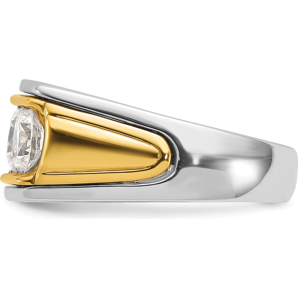 14K Two-Tone Men's Polished Grooved 3-Stone Ring Mounting - Mounting Only by IBGoodman