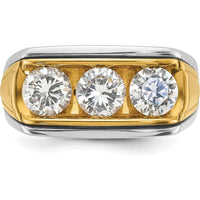 14K Two-Tone Men's Polished Grooved 3-Stone Ring Mounting - Mounting Only by IBGoodman