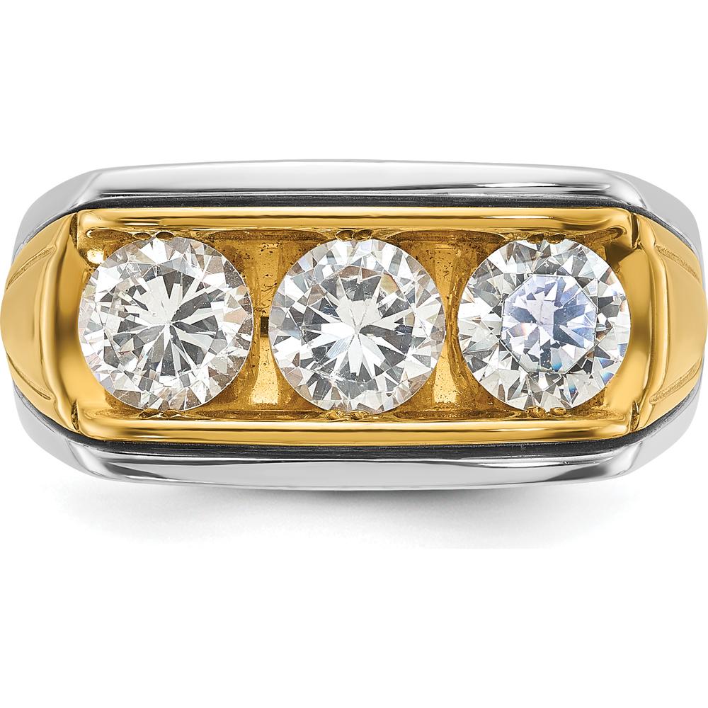 14K Two-Tone Men's Polished Grooved 3-Stone Ring Mounting - Mounting Only by IBGoodman
