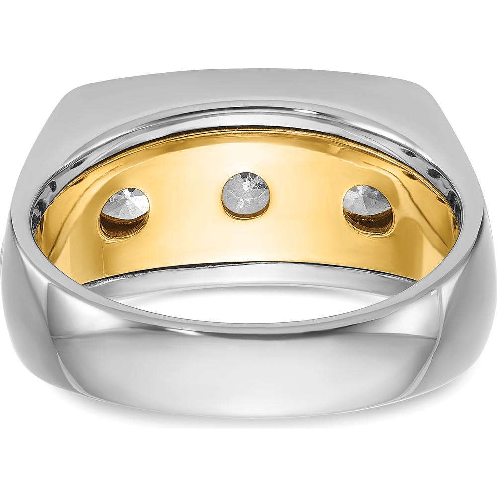 14K Two-Tone Men's Polished Grooved 3-Stone Ring Mounting - Mounting Only by IBGoodman
