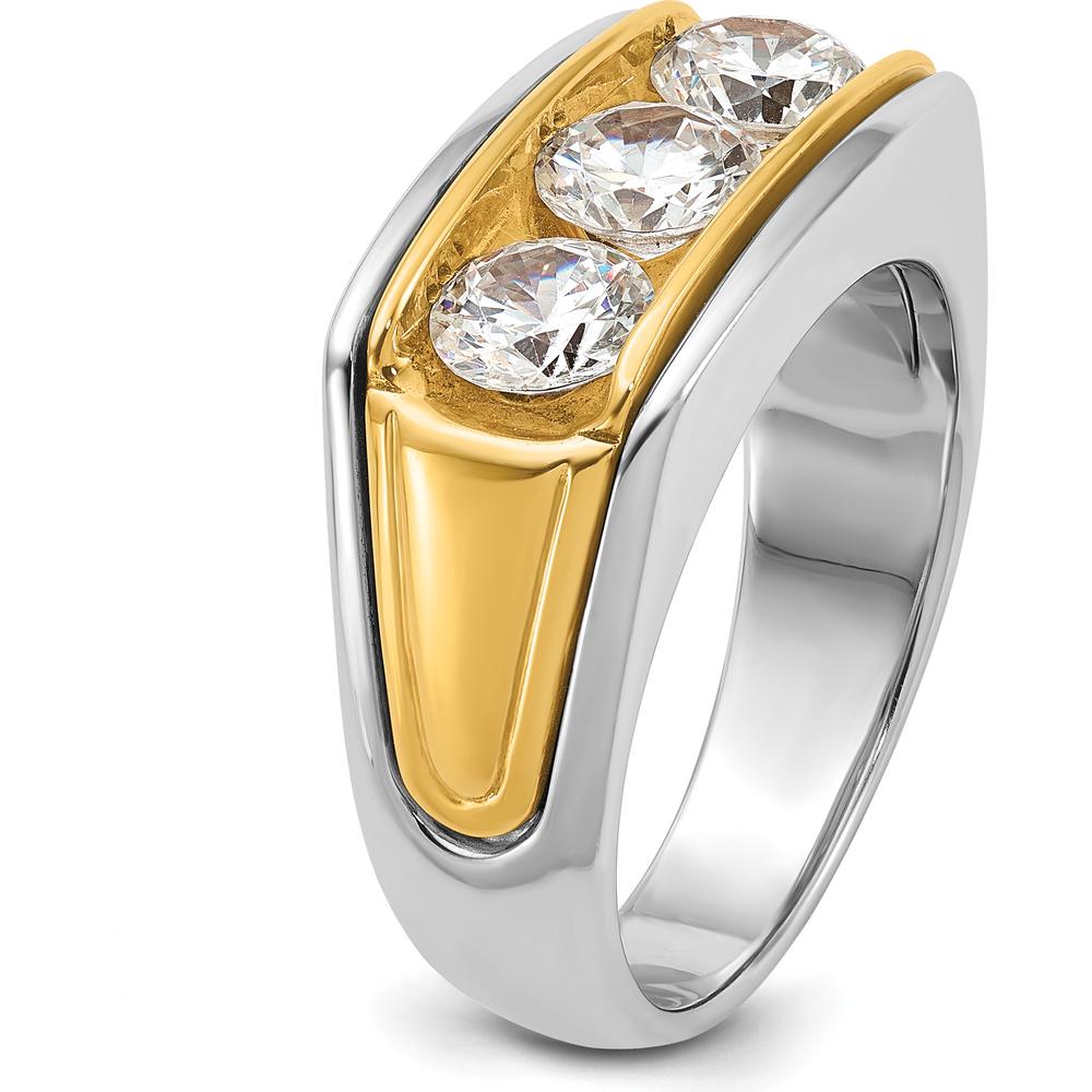 14K Two-Tone Men's Polished Grooved 3-Stone Ring Mounting - Mounting Only by IBGoodman