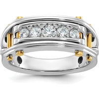14K Two-Tone Men's Polished Grooved and Cut-Out 5-Stone Diamond Ring - 1/2 Carats Total Diamond Weight by IBGoodman