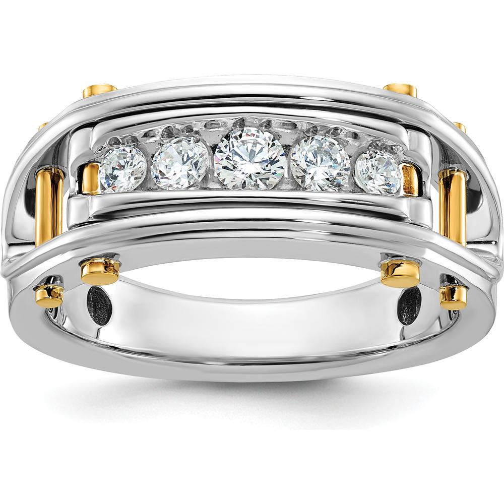 14K Two-Tone Men's Polished Grooved and Cut-Out 5-Stone Diamond Ring - 1/2 Carats Total Diamond Weight by IBGoodman