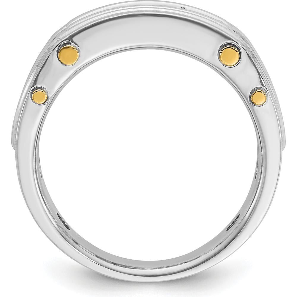 14K Two-Tone Men's Polished Grooved and Cut-Out 5-Stone Diamond Ring - 1/2 Carats Total Diamond Weight by IBGoodman