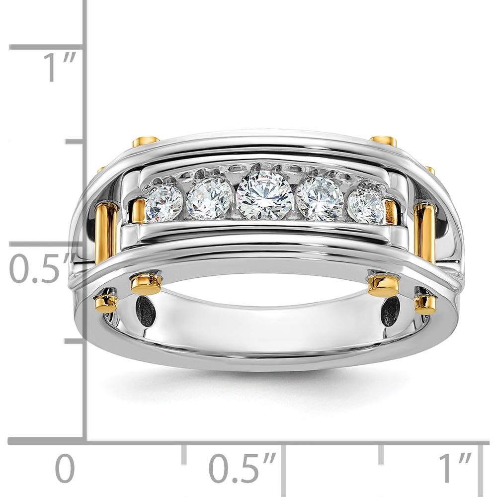 14K Two-Tone Men's Polished Grooved and Cut-Out 5-Stone Diamond Ring - 1/2 Carats Total Diamond Weight by IBGoodman