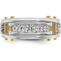 14K Two-Tone Men's Polished Grooved and Cut-Out 5-Stone Diamond Ring - 1/2 Carats Total Diamond Weight by IBGoodman