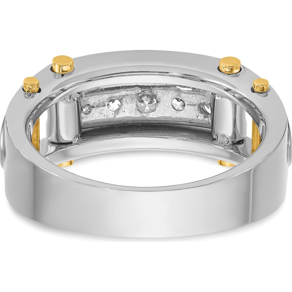 14K Two-Tone Men's Polished Grooved and Cut-Out 5-Stone Diamond Ring - 1/2 Carats Total Diamond Weight by IBGoodman