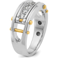 14K Two-Tone Men's Polished Grooved and Cut-Out 5-Stone Diamond Ring - 1/2 Carats Total Diamond Weight by IBGoodman