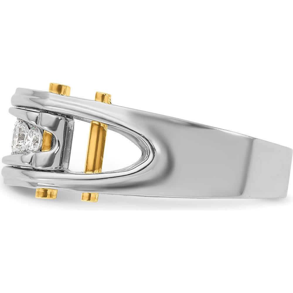 14K Two-Tone Men's Polished Grooved and Cut-Out 5-Stone Ring Mounting by IBGoodman
