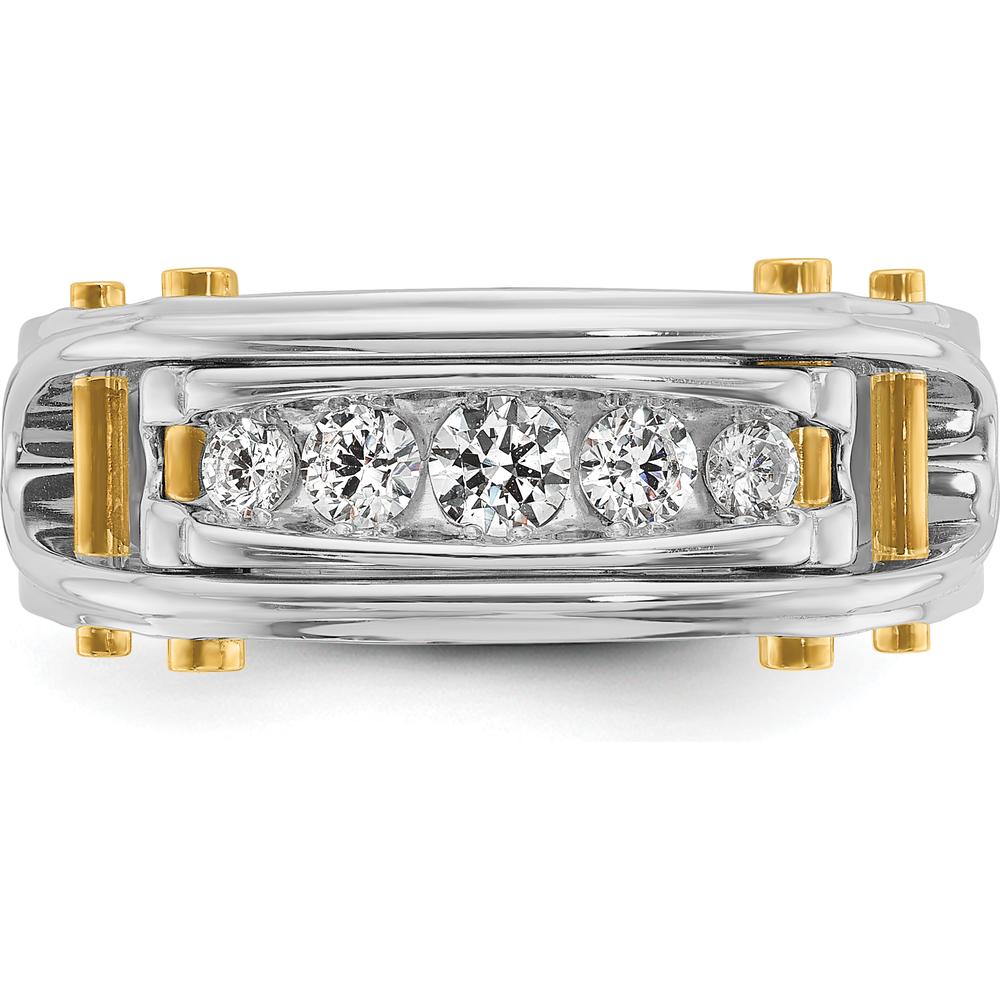 14K Two-Tone Men's Polished Grooved and Cut-Out 5-Stone Ring Mounting by IBGoodman
