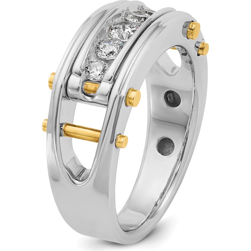 14K Two-Tone Men's Polished Grooved and Cut-Out 5-Stone Ring Mounting by IBGoodman