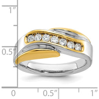 14K Two-Tone Men's Polished Grooved Curved Bypass Diamond Ring - 1/2 Carat Total Diamond Weight by IBGoodman