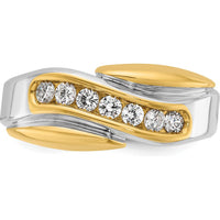 14K Two-Tone Men's Polished Grooved Curved Bypass Diamond Ring - 1/2 Carat Total Diamond Weight by IBGoodman