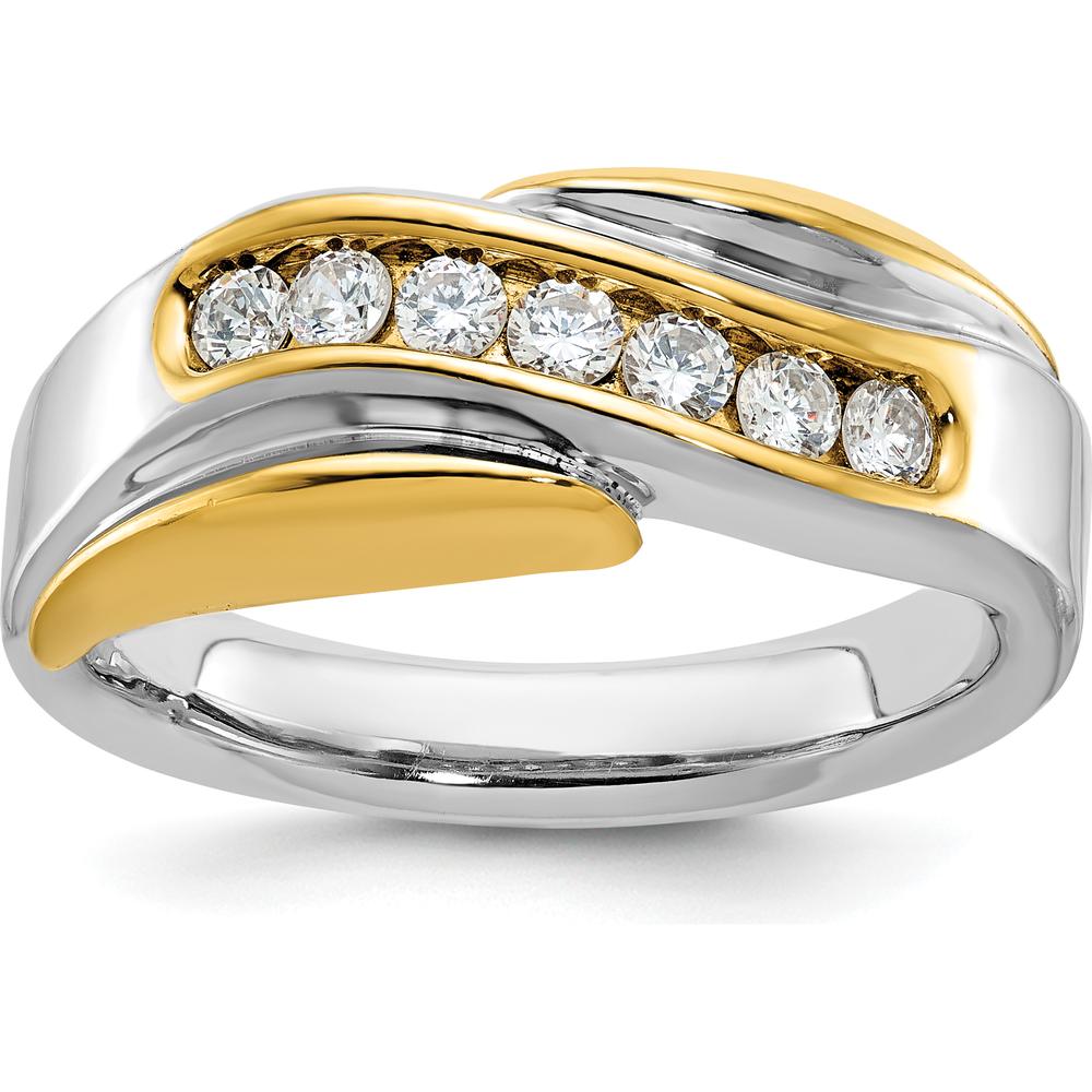 14K Two-Tone Men's Polished Grooved Curved Bypass Ring by IBGoodman