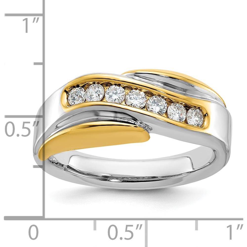 14K Two-Tone Men's Polished Grooved Curved Bypass Ring by IBGoodman