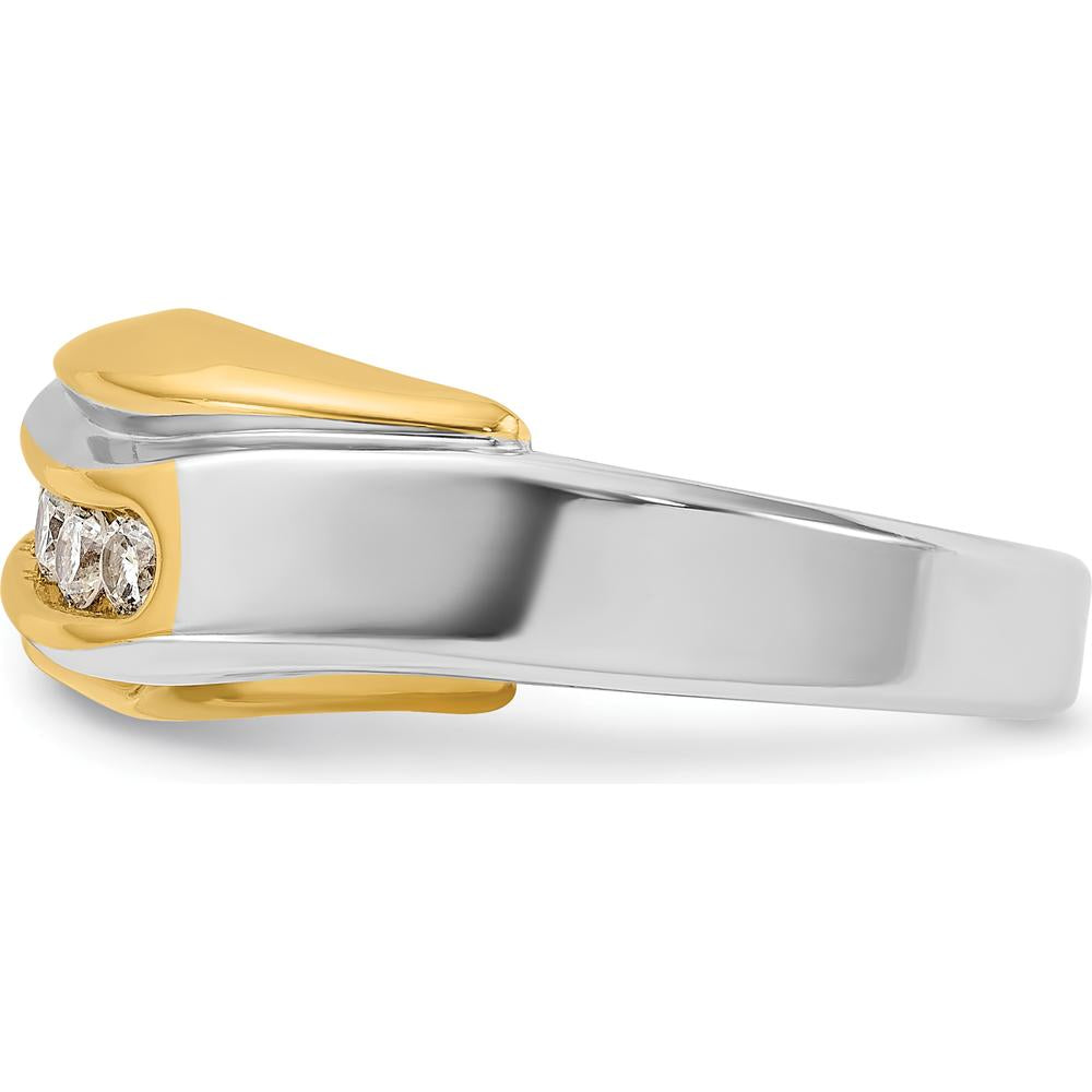 14K Two-Tone Men's Polished Grooved Curved Bypass Ring by IBGoodman
