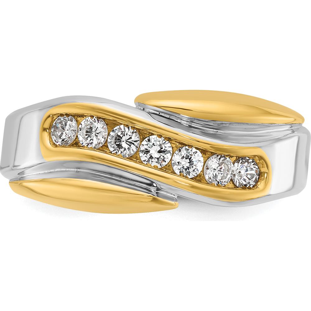 14K Two-Tone Men's Polished Grooved Curved Bypass Ring by IBGoodman