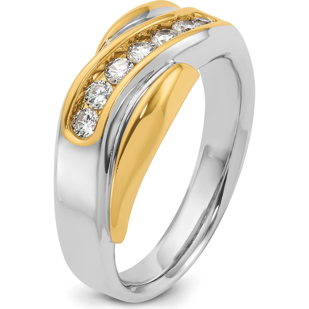 14K Two-Tone Men's Polished Grooved Curved Bypass Ring by IBGoodman