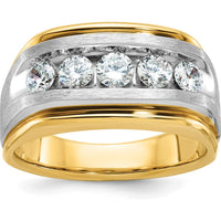 14K Two-Tone Men's Polished Satin 5-Stone Diamond Ring with Grooved Band - 1.0 Carats Total Diamond Weight by IBGoodman