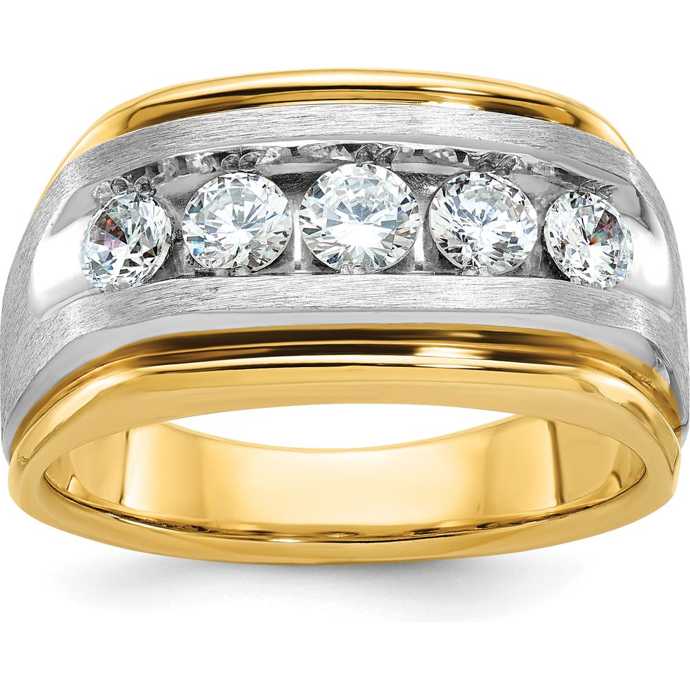 14K Two-Tone Men's Polished Satin 5-Stone Diamond Ring with Grooved Band - 1.0 Carats Total Diamond Weight by IBGoodman