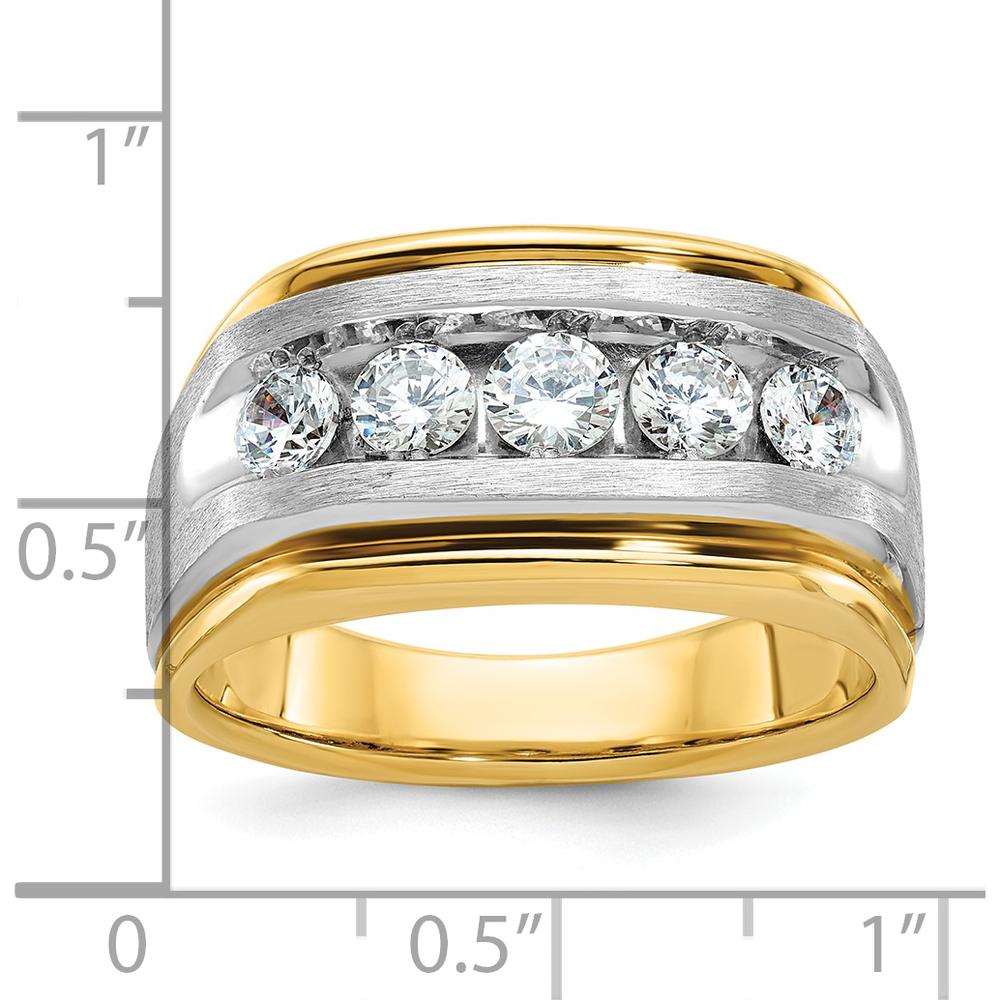 14K Two-Tone Men's Polished Satin 5-Stone Diamond Ring with Grooved Band - 1.0 Carats Total Diamond Weight by IBGoodman