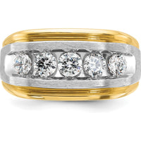 14K Two-Tone Men's Polished Satin 5-Stone Diamond Ring with Grooved Band - 1.0 Carats Total Diamond Weight by IBGoodman