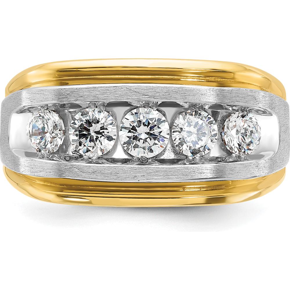 14K Two-Tone Men's Polished Satin 5-Stone Diamond Ring with Grooved Band - 1.0 Carats Total Diamond Weight by IBGoodman