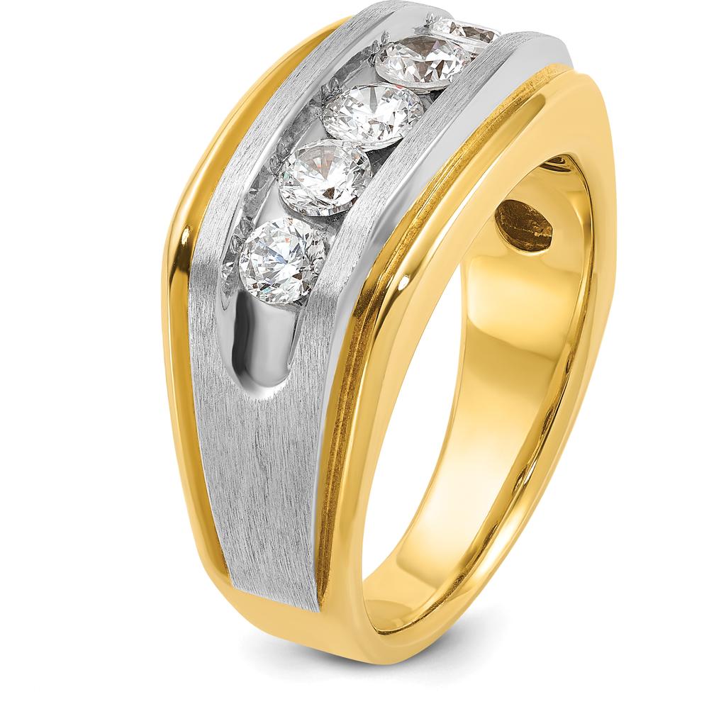 14K Two-Tone Men's Polished Satin 5-Stone Diamond Ring with Grooved Band - 1.0 Carats Total Diamond Weight by IBGoodman