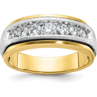 14K Two-Tone Men's Polished Satin 7-Stone Diamond Ring - 3/4 Carat Total Diamond Weight by IBGoodman