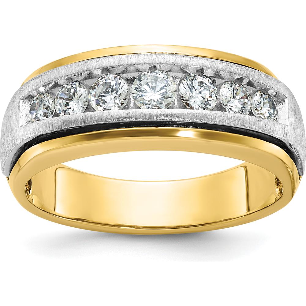 14K Two-Tone Men's Polished Satin 7-Stone Diamond Ring - 3/4 Carat Total Diamond Weight by IBGoodman