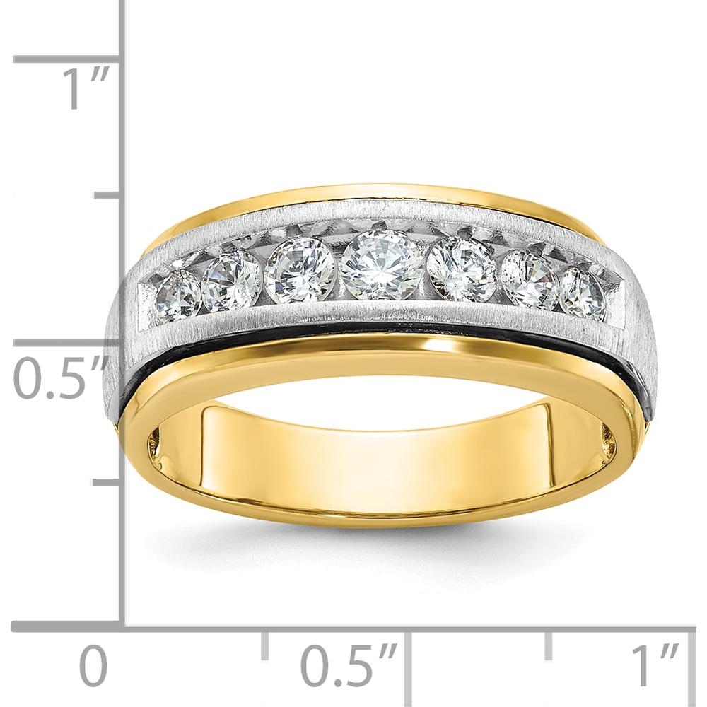 14K Two-Tone Men's Polished Satin 7-Stone Diamond Ring - 3/4 Carat Total Diamond Weight by IBGoodman