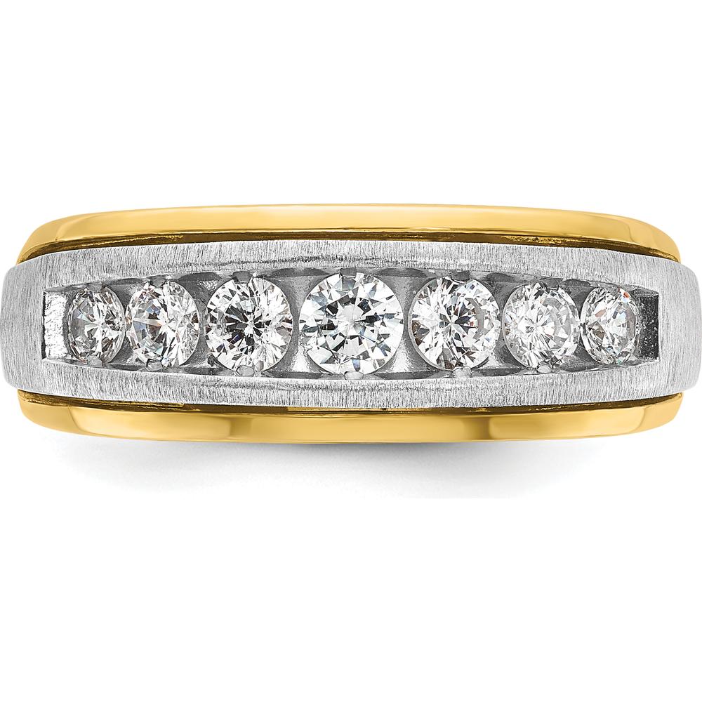 14K Two-Tone Men's Polished Satin 7-Stone Diamond Ring - 3/4 Carat Total Diamond Weight by IBGoodman