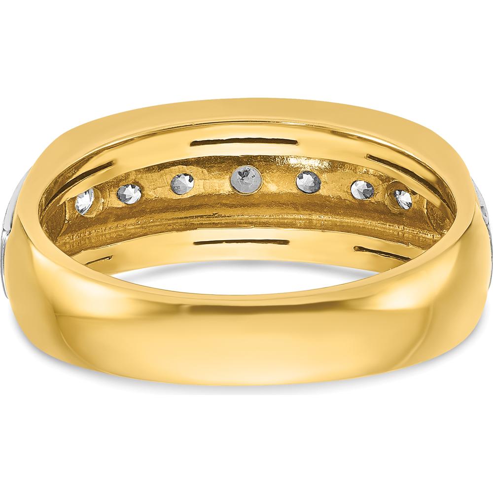 14K Two-Tone Men's Polished Satin 7-Stone Diamond Ring - 3/4 Carat Total Diamond Weight by IBGoodman