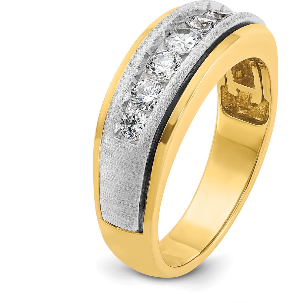 14K Two-Tone Men's Polished Satin 7-Stone Diamond Ring - 3/4 Carat Total Diamond Weight by IBGoodman