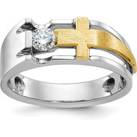 14K Two-Tone Men's Polished Satin and Cut-Out 1/3 Carat AA Quality Diamond Cross Ring by IBGoodman