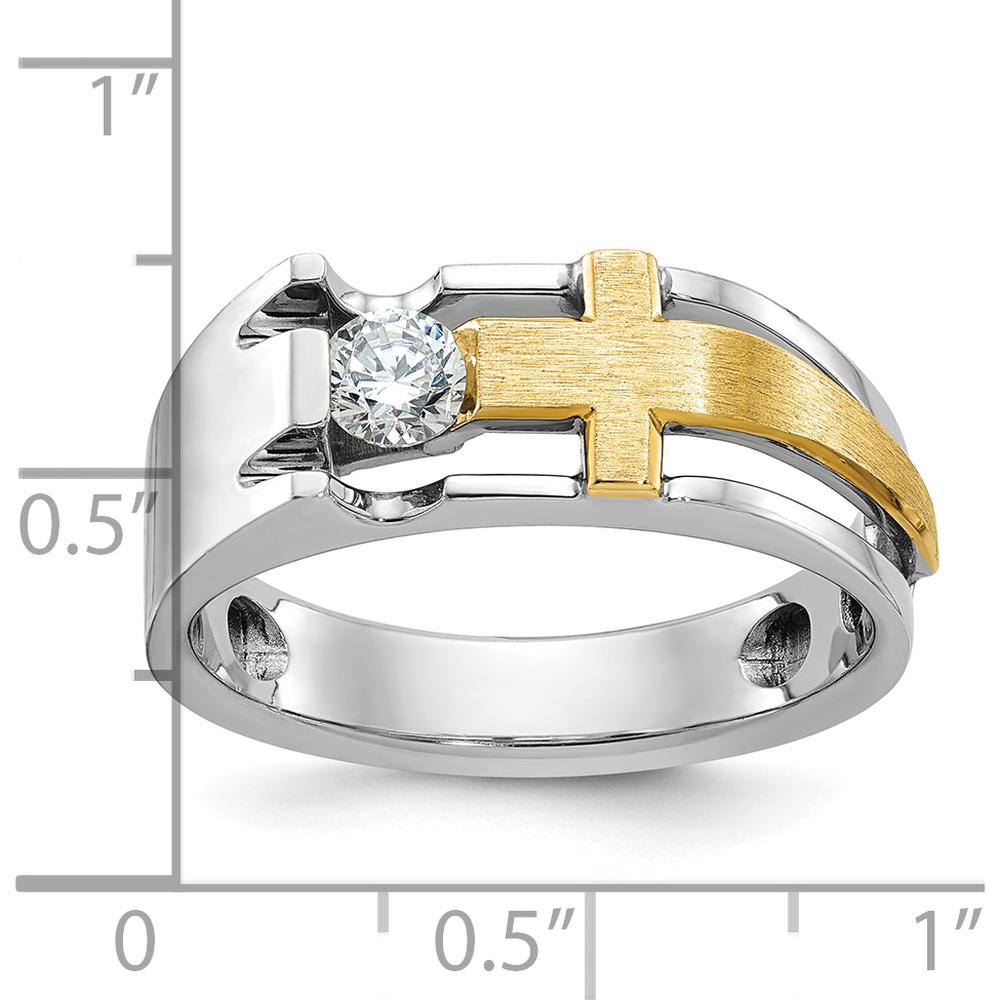 14K Two-Tone Men's Polished Satin and Cut-Out 1/3 Carat AA Quality Diamond Cross Ring by IBGoodman