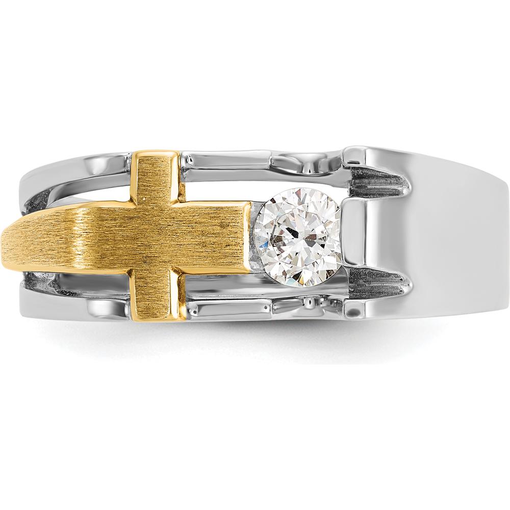 14K Two-Tone Men's Polished Satin and Cut-Out 1/3 Carat AA Quality Diamond Cross Ring by IBGoodman