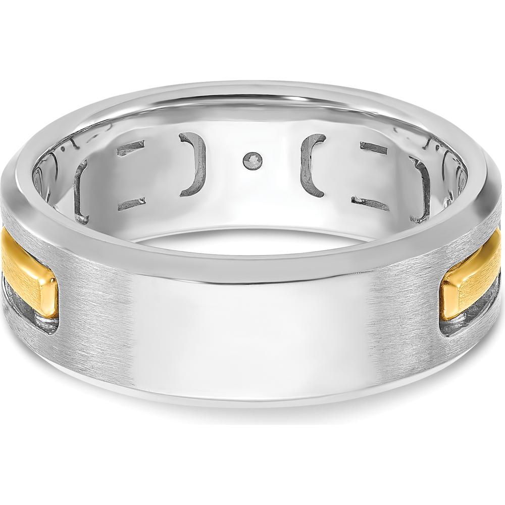 14K Two-Tone Men's Polished Satin and Cut-Out 3-Stone Ring Mounting - Customizable Design by IBGoodman