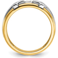 14K Two-Tone Men's Polished Satin and Cut-Out Diamond Cross Ring - 1/5 Carat Diamond by IBGoodman