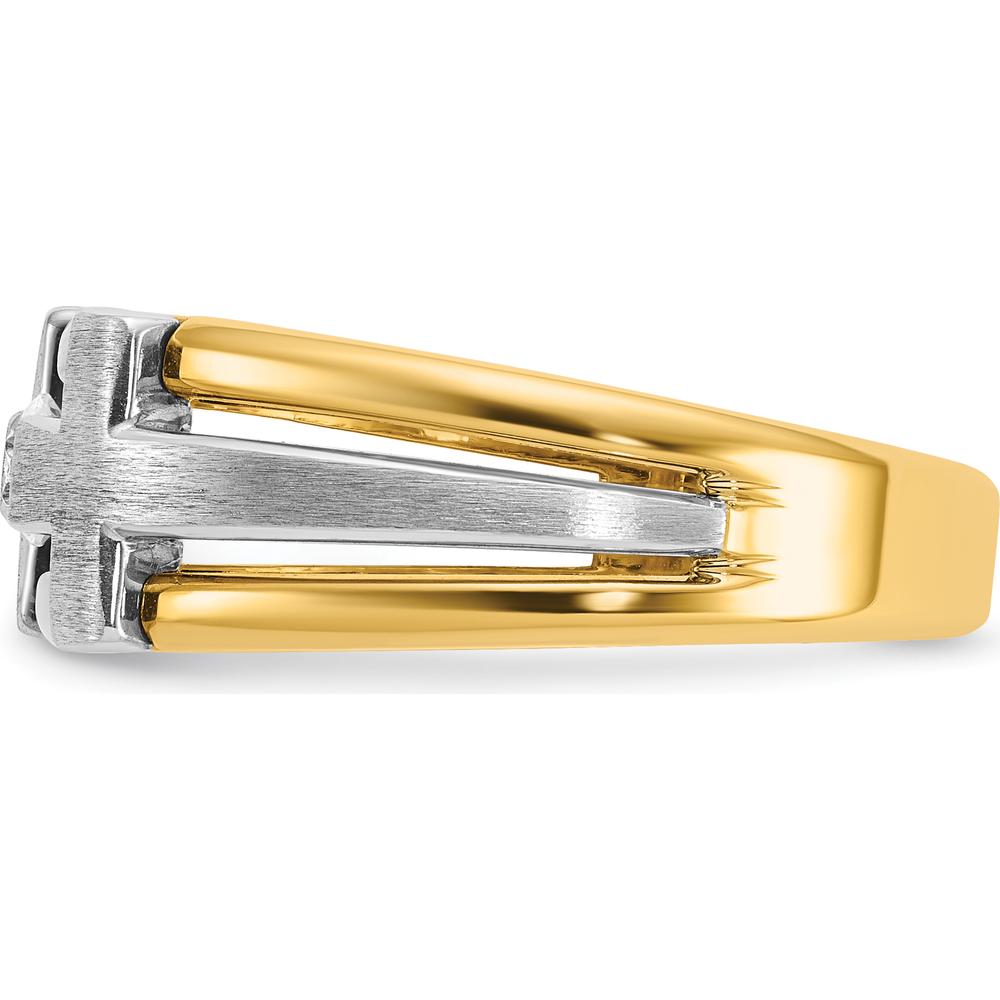 14K Two-Tone Men's Polished Satin and Cut-Out Diamond Cross Ring - 1/5 Carat Diamond by IBGoodman