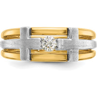 14K Two-Tone Men's Polished Satin and Cut-Out Diamond Cross Ring - 1/5 Carat Diamond by IBGoodman