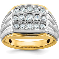 14K Two-Tone Men's Polished Satin and Grooved 3-Row 1 Carat AA Quality Diamond Ring by IBGoodman