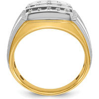 14K Two-Tone Men's Polished Satin and Grooved 3-Row 1 Carat AA Quality Diamond Ring by IBGoodman