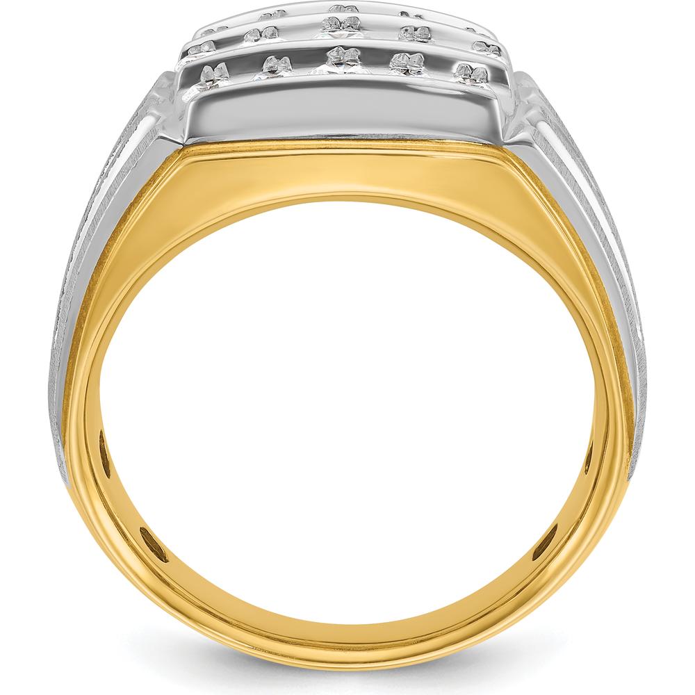 14K Two-Tone Men's Polished Satin and Grooved 3-Row 1 Carat AA Quality Diamond Ring by IBGoodman