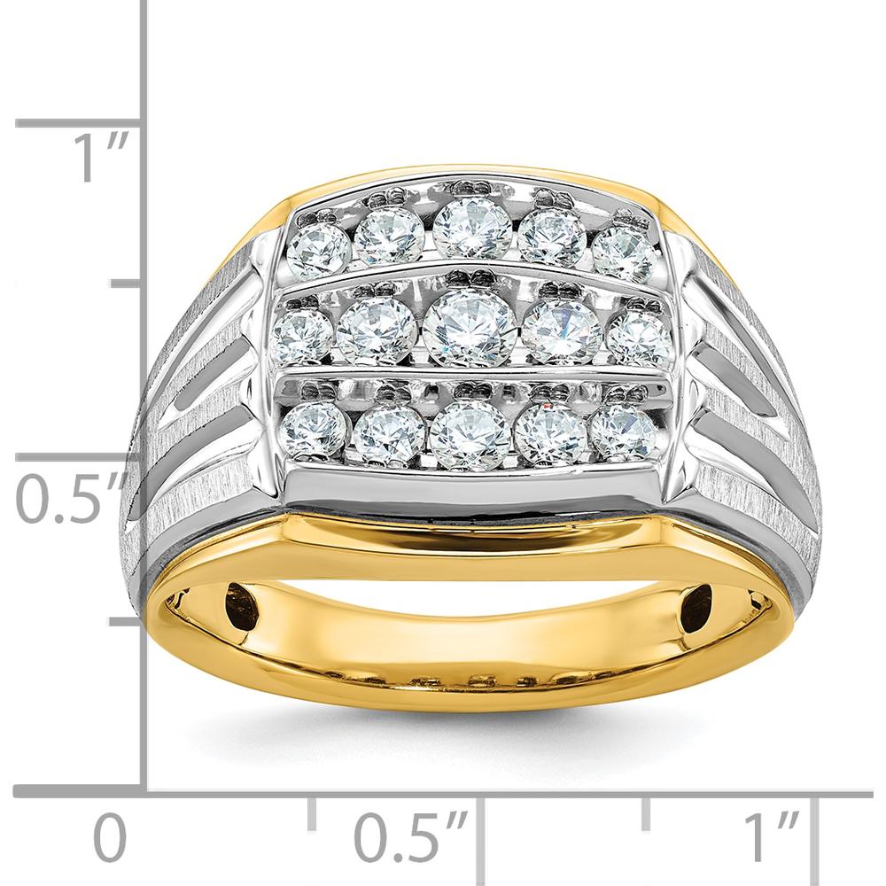 14K Two-Tone Men's Polished Satin and Grooved 3-Row 1 Carat AA Quality Diamond Ring by IBGoodman