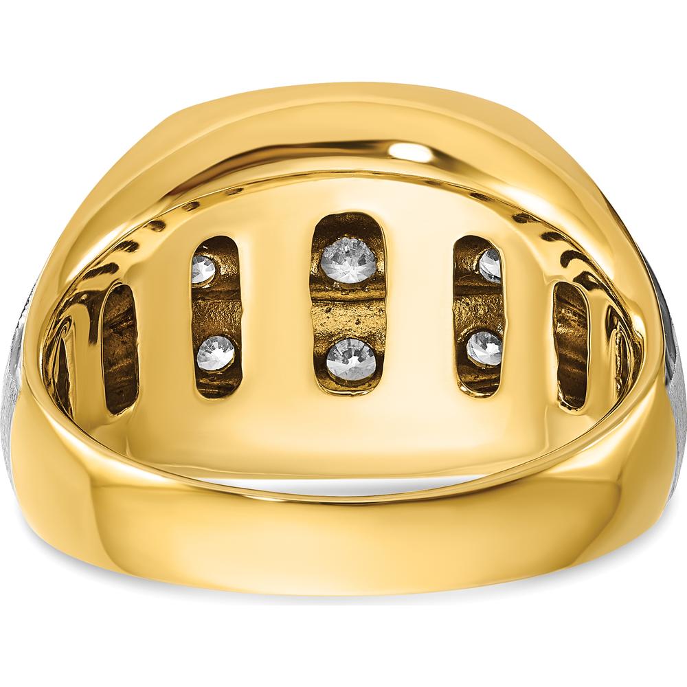14K Two-Tone Men's Polished Satin and Grooved 3-Row 1 Carat AA Quality Diamond Ring by IBGoodman